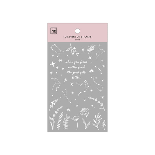 Silver Foil Planner Transfer Sticker - Floral Constellations