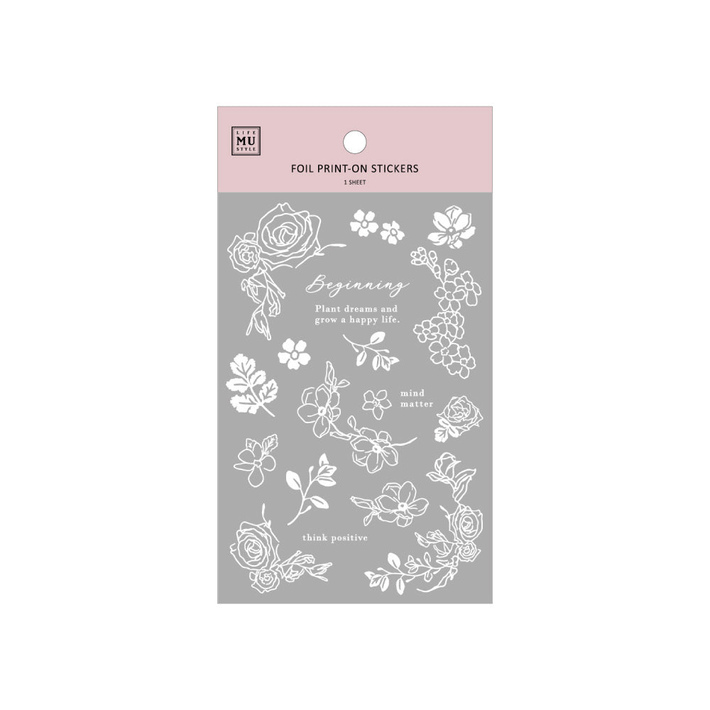 Silver Foil Planner Transfer Sticker - Happy Flowers