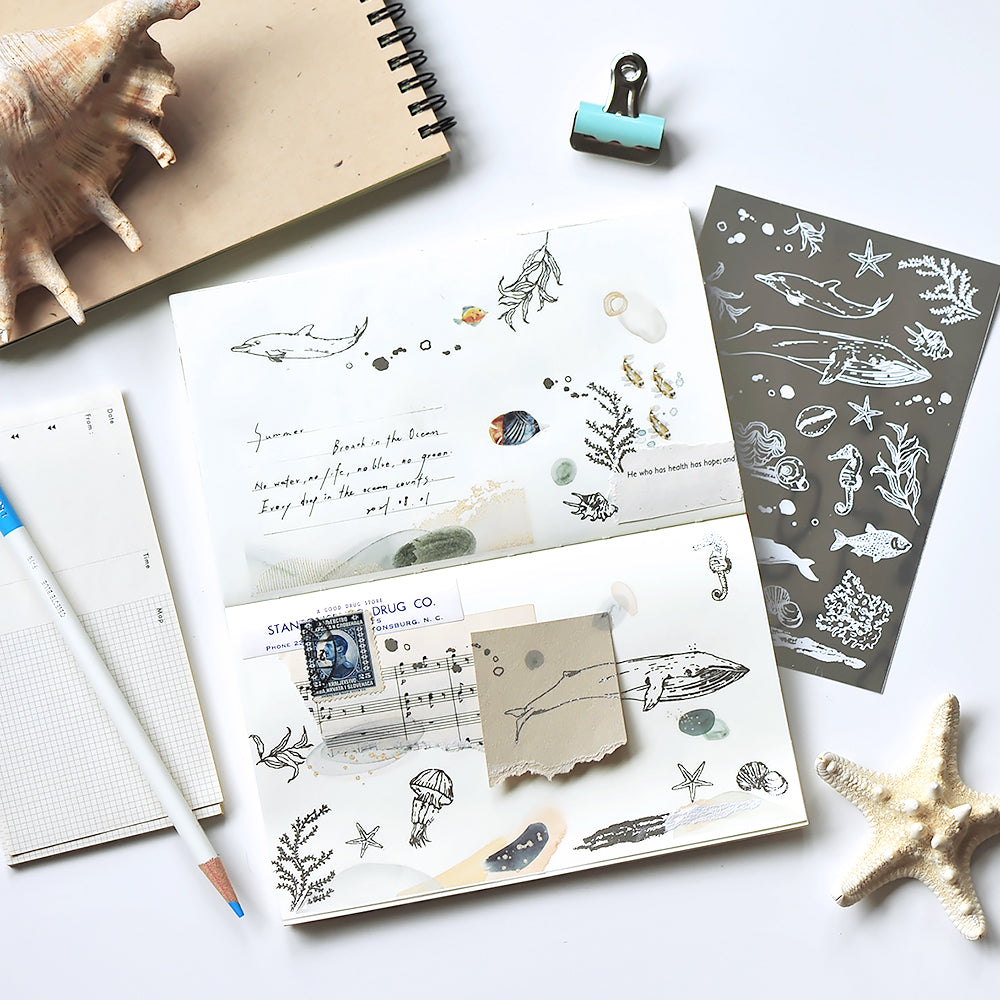 Silver Foil Planner Transfer Sticker - Under the Sea