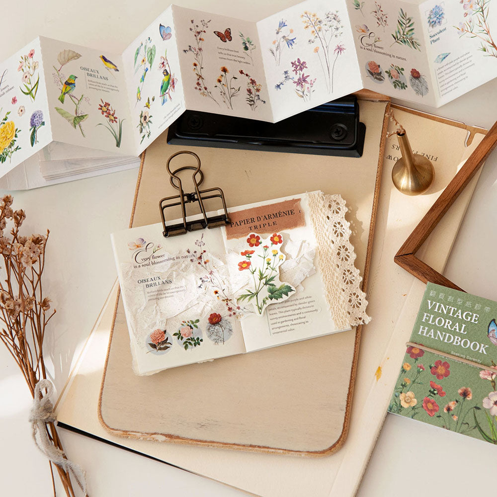 Die-Cut Washi Sticker Book - Vintage Floral Handbook