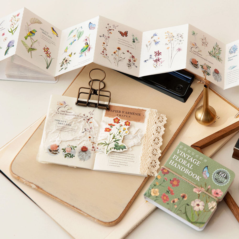 Die-Cut Washi Sticker Book - Vintage Floral Handbook