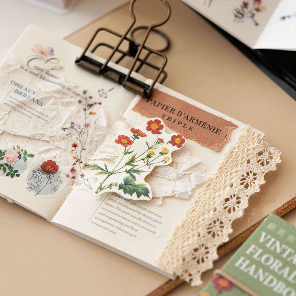 Die-Cut Washi Sticker Book - Vintage Floral Handbook