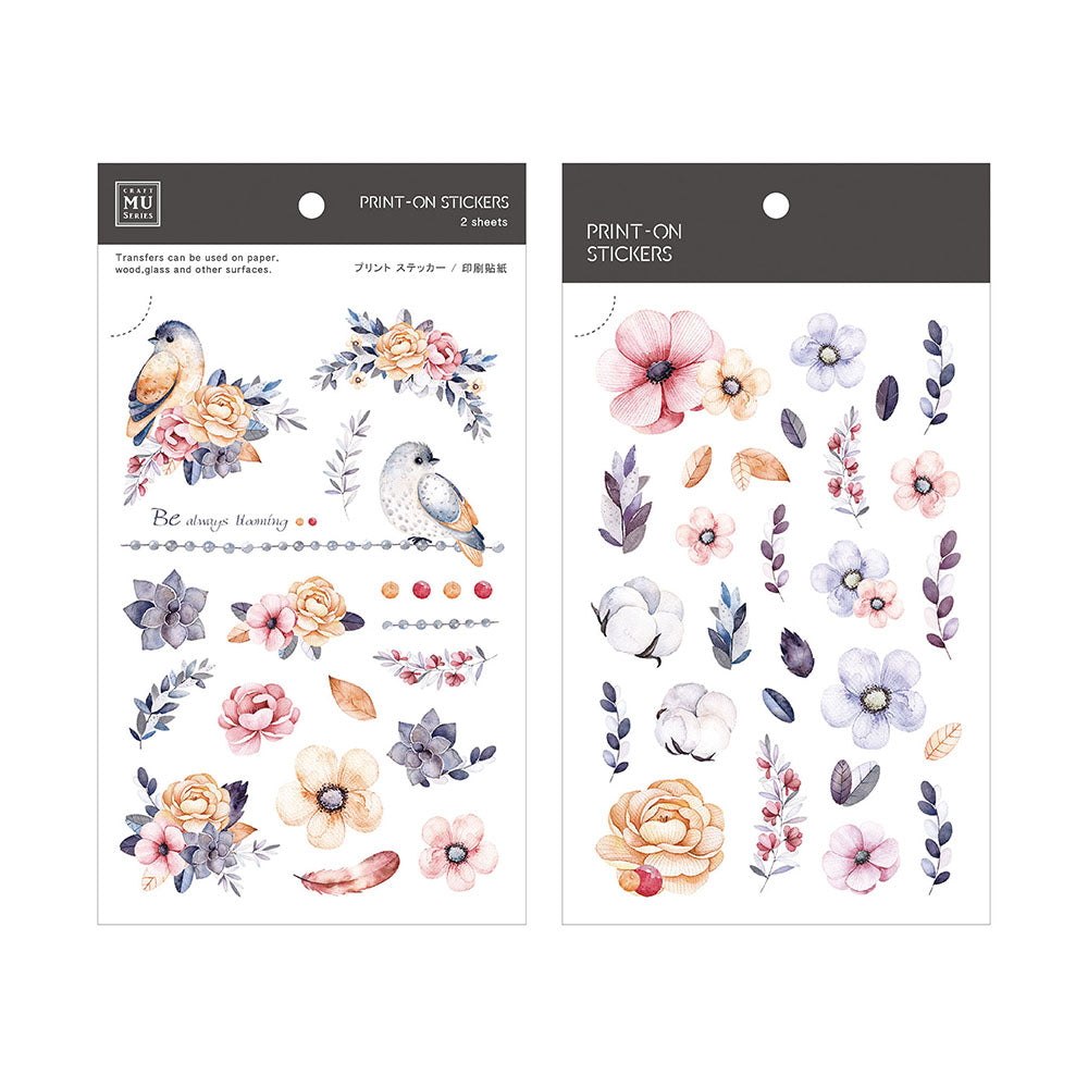 Birds and Flowers Print-On Stickers