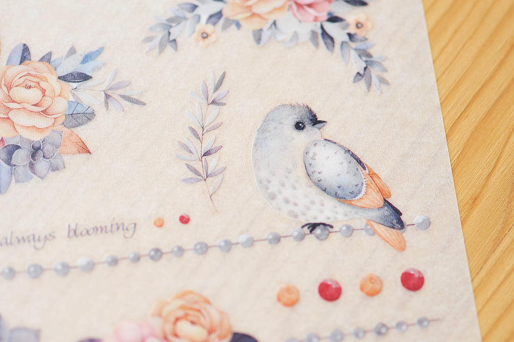 Birds and Flowers Print-On Stickers