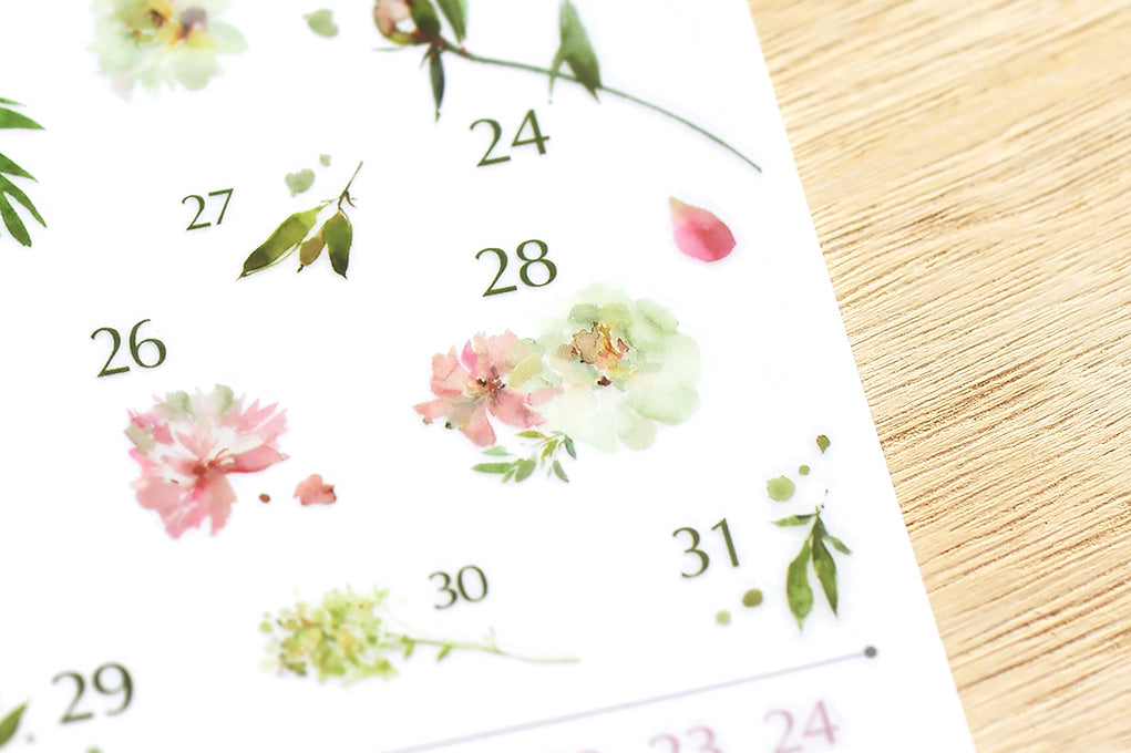 Dated Florals and Leaves Print-On Stickers