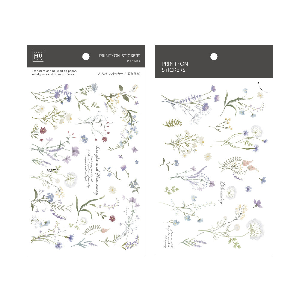 Wispy Cool Tone Flowers Print-On Stickers