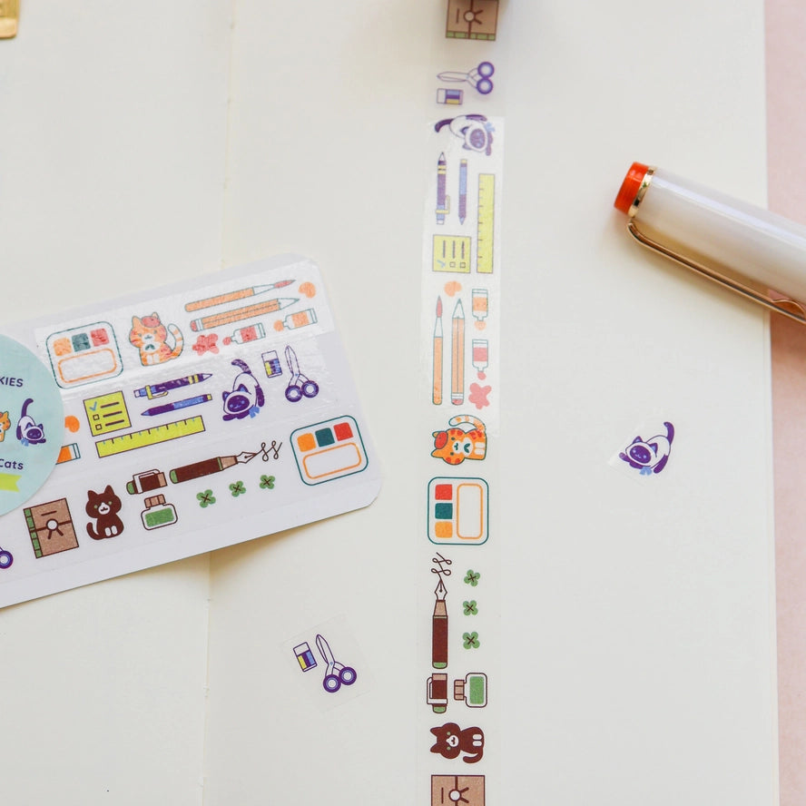 Brush, Pens, and Cats (Transparent) PET Tape