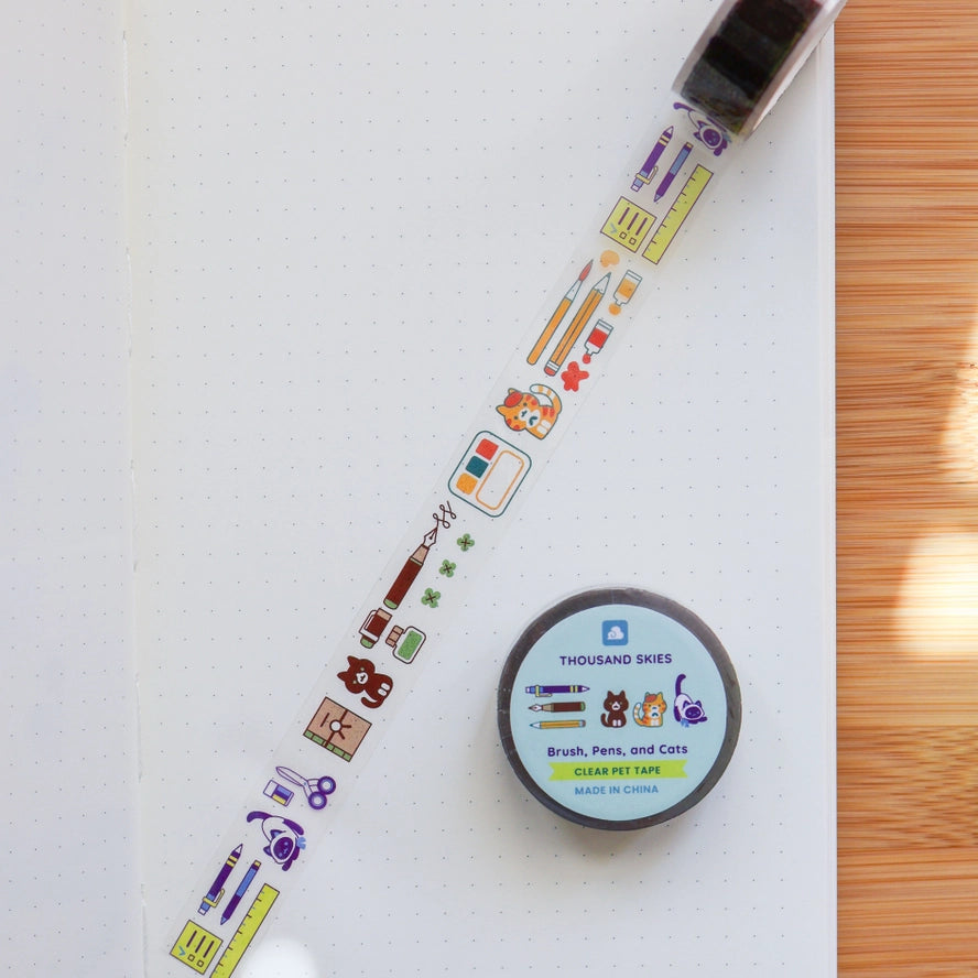 Brush, Pens, and Cats (Transparent) PET Tape