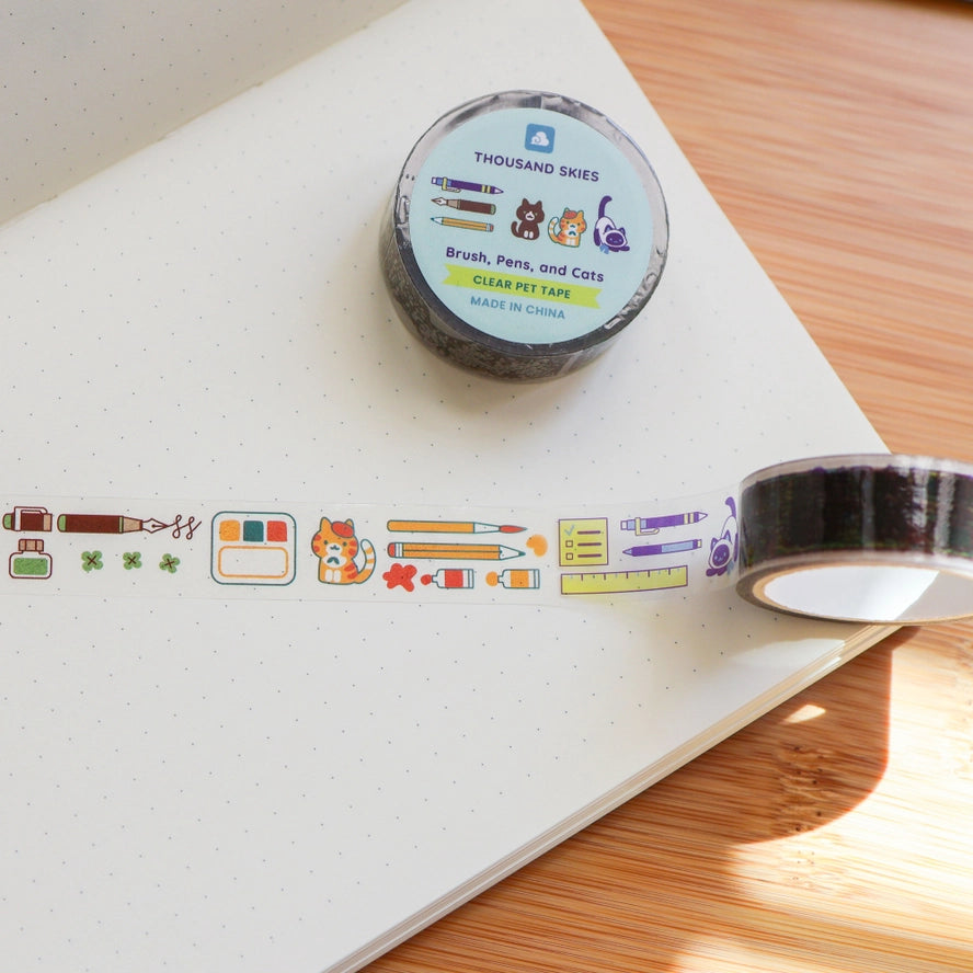 Brush, Pens, and Cats (Transparent) PET Tape