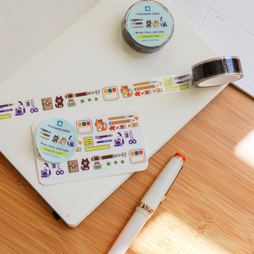Brush, Pens, and Cats (Transparent) PET Tape