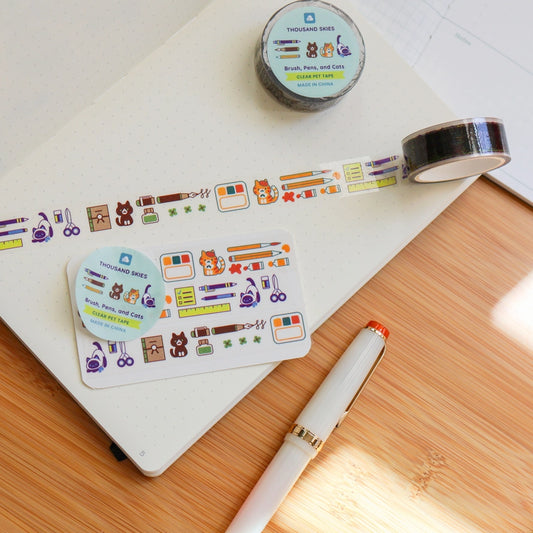 Brush, Pens, and Cats (Transparent) PET Tape