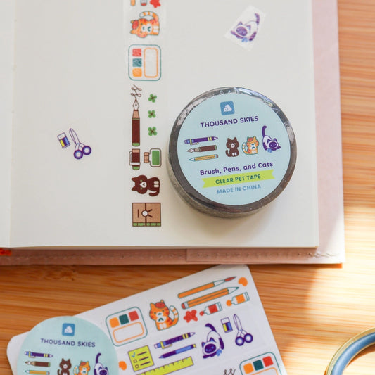 Brush, Pens, and Cats (Transparent) PET Tape