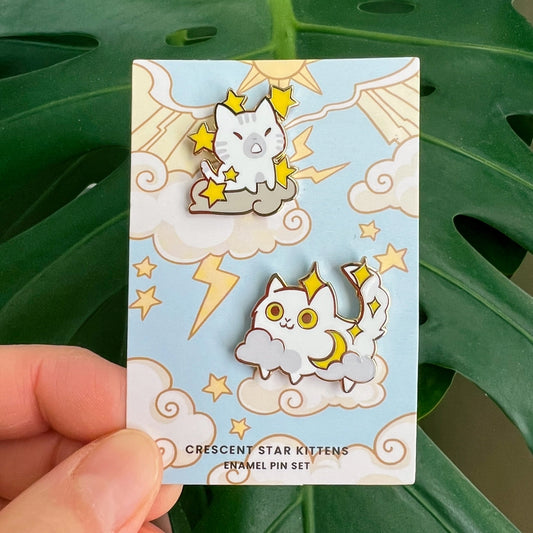 Crescent Star Kitties Enamel Pin Set