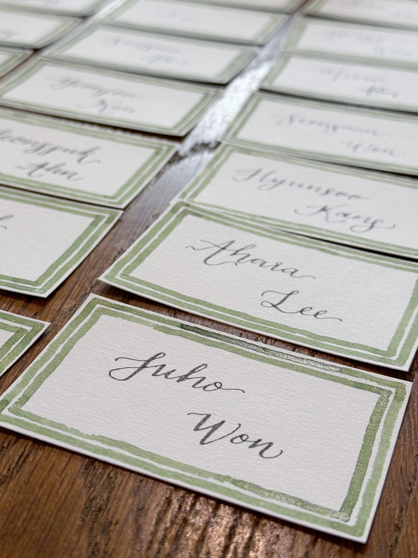 Custom Calligraphy Place Cards - Green Double Border