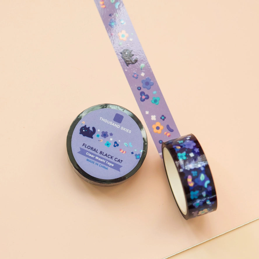 Floral Black Cat (Transparent) PET Tape