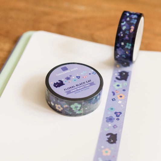 Floral Black Cat (Transparent) PET Tape