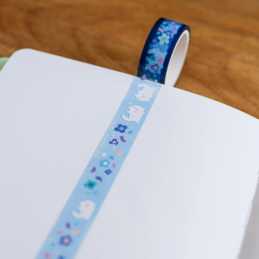 Floral White Cat (Transparent) PET Tape