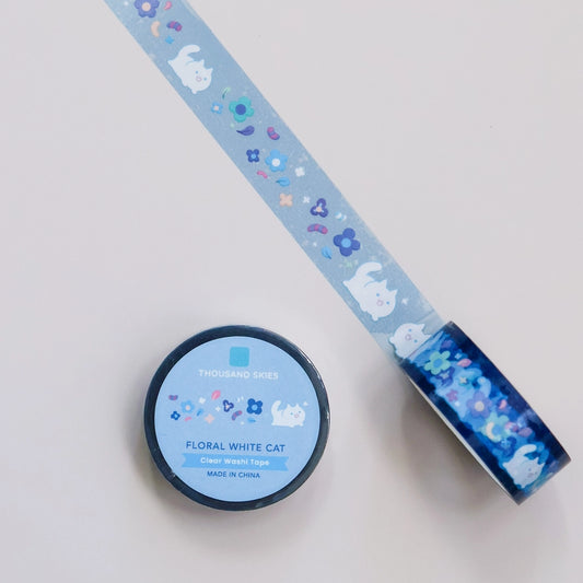 Floral White Cat (Transparent) PET Tape