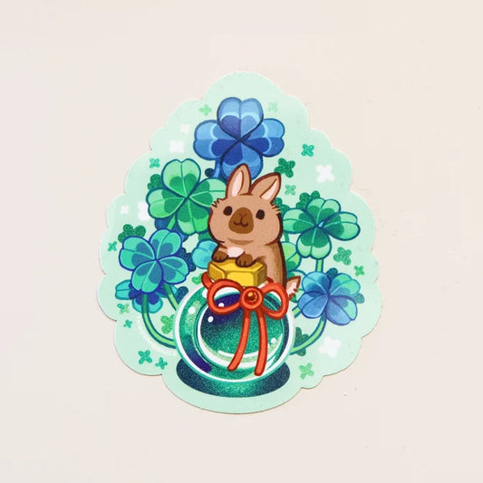 Ink Potion - Four Leaf Clover and a Brown Rabbit Vinyl Sticker (Holographic)