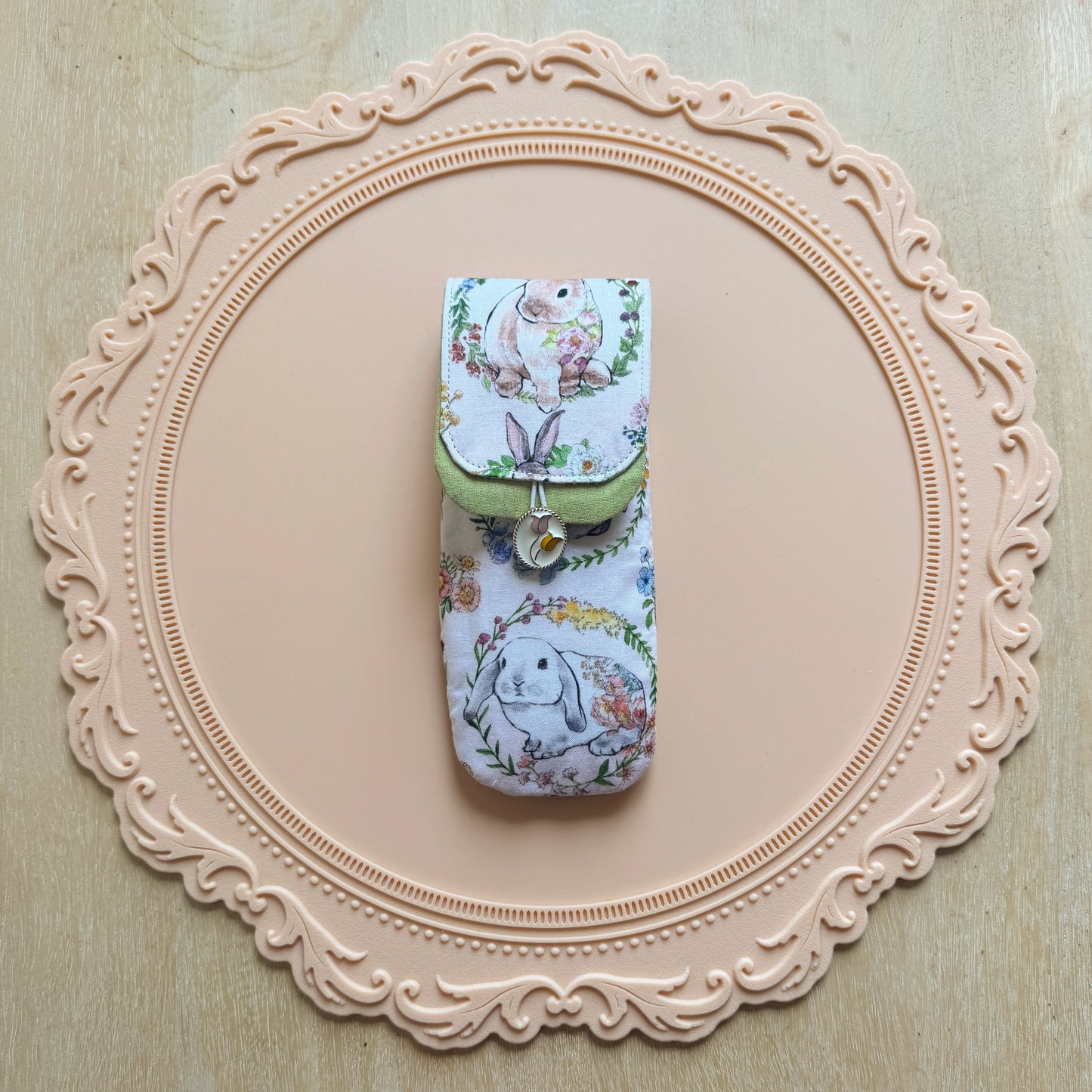 Handmade Spring Bunny x Matcha 3 Slot Large Pen Case