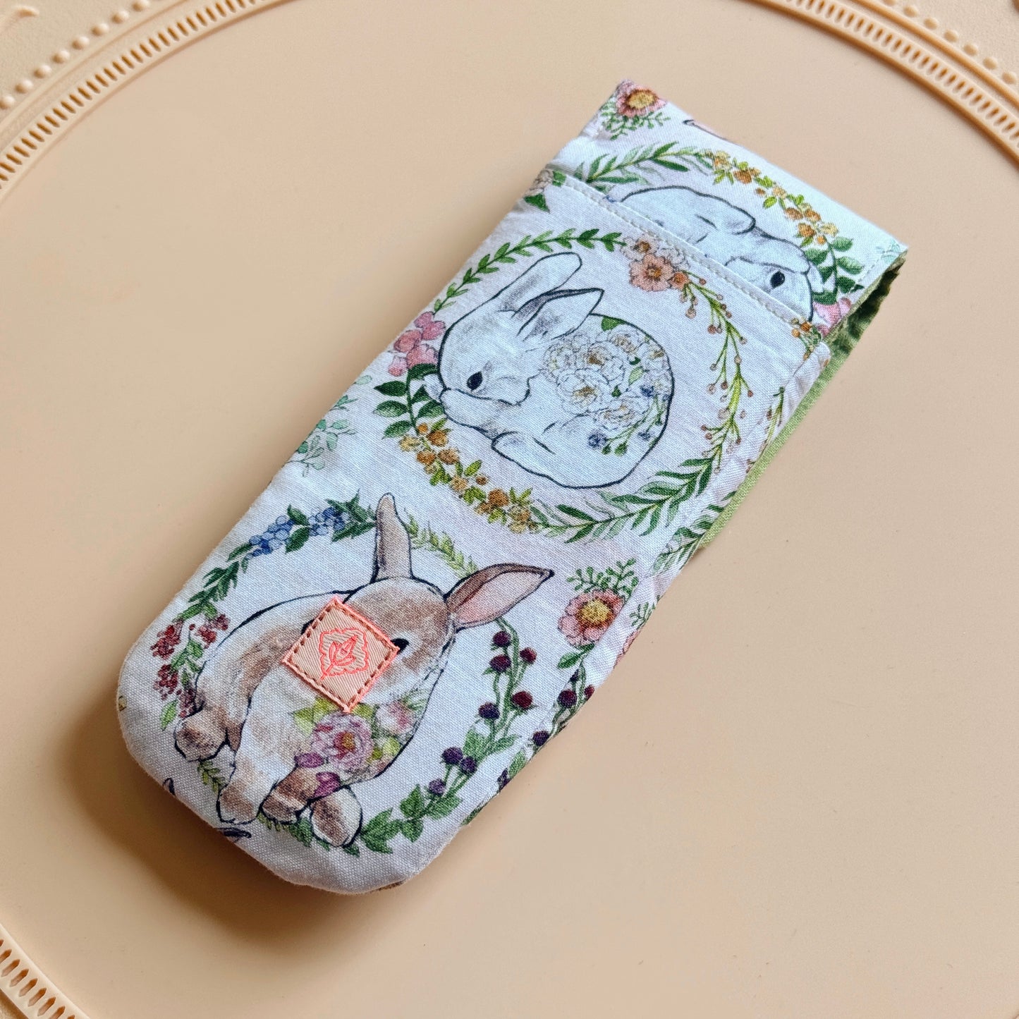 Handmade Spring Bunny x Matcha 3 Slot Large Pen Case