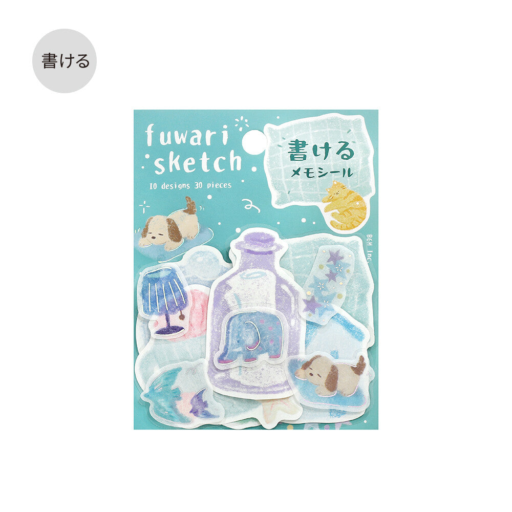 Fuwari Sketch Write-On Memo Stickers - Blue