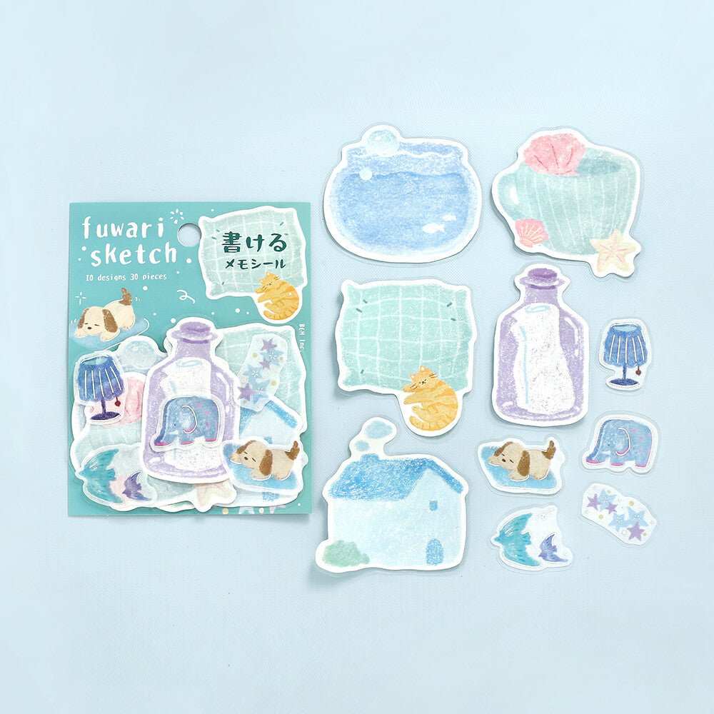 Fuwari Sketch Write-On Memo Stickers - Blue