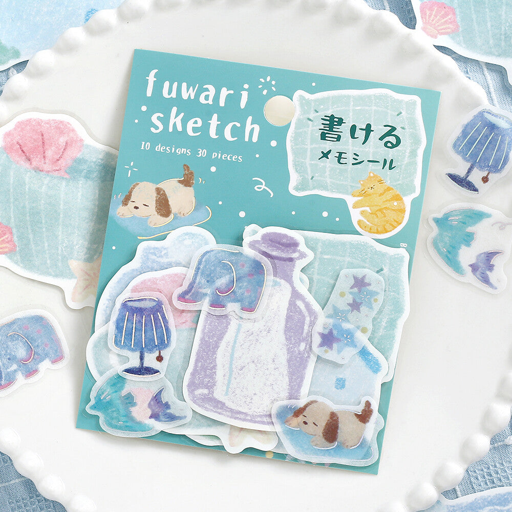 Fuwari Sketch Write-On Memo Stickers - Blue