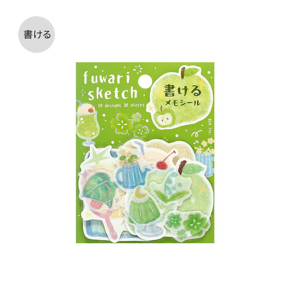 Fuwari Sketch Write-On Memo Stickers - Green