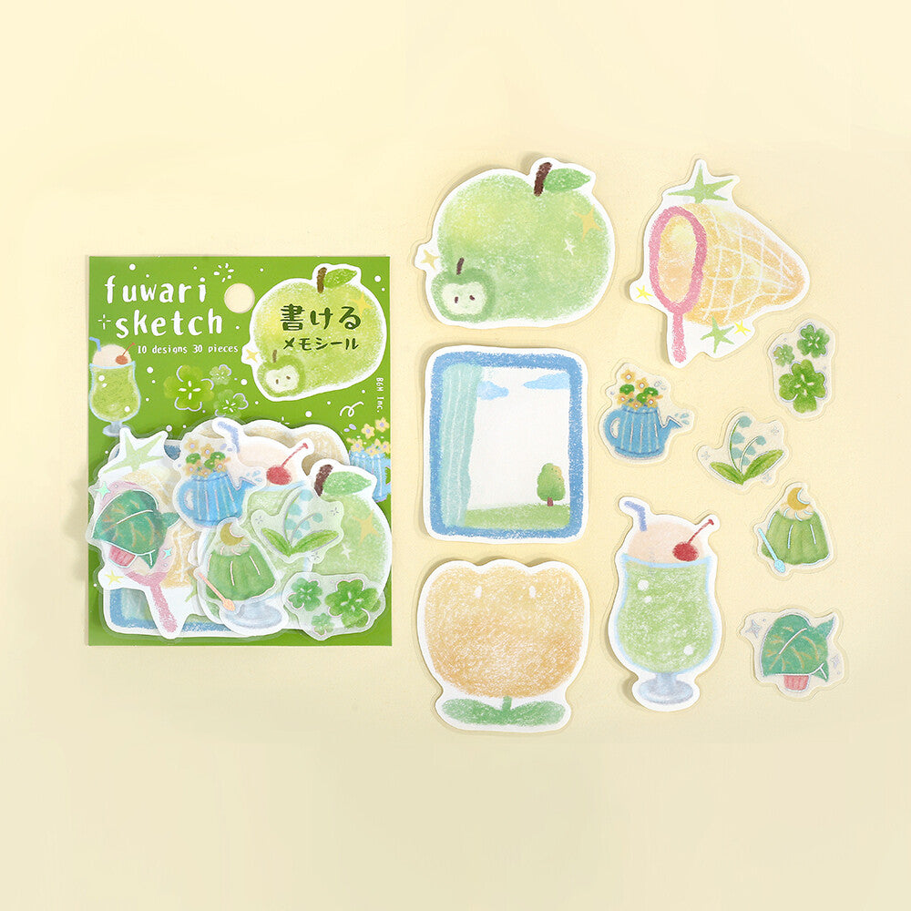 Fuwari Sketch Write-On Memo Stickers - Green