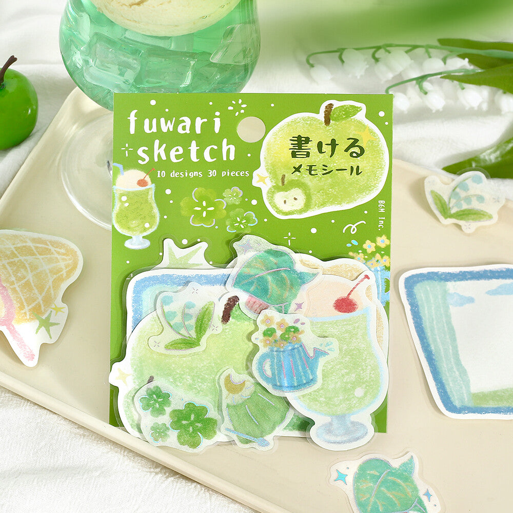 Fuwari Sketch Write-On Memo Stickers - Green