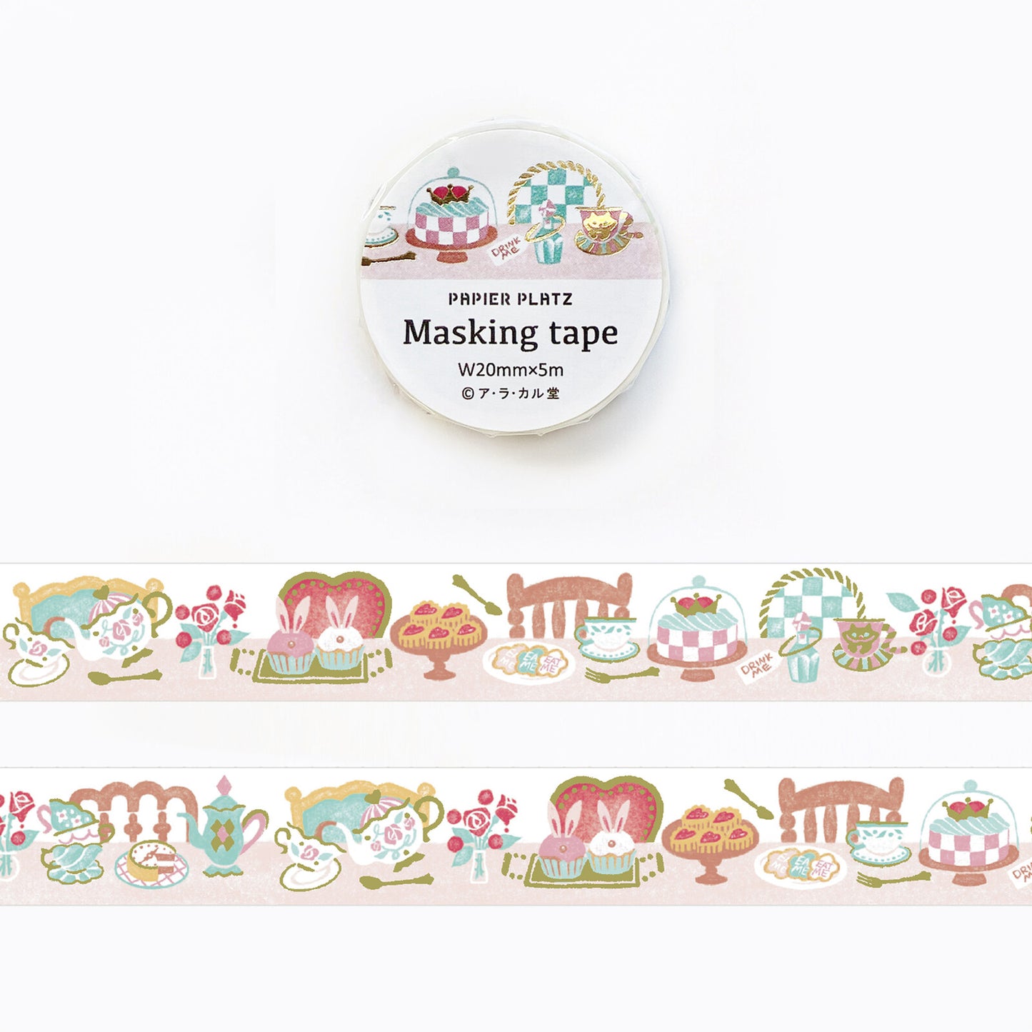 Papier Platz x A Ra Karudo Gold Foiled Washi Tape - Alice's Tea Party