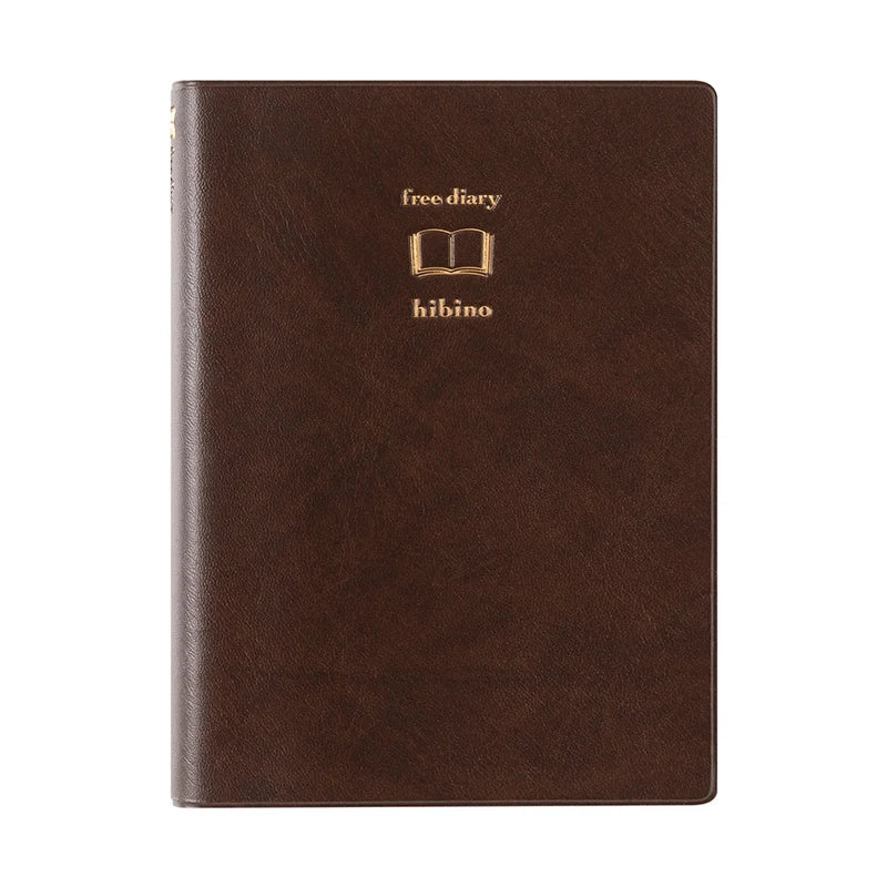 Hibino Date Free Diary - 2 Pages Per Day - Dark Brown