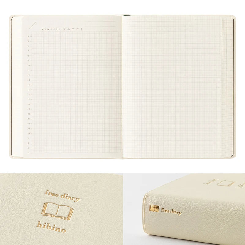 Hibino Date Free Diary - 2 Pages Per Day - Ivory