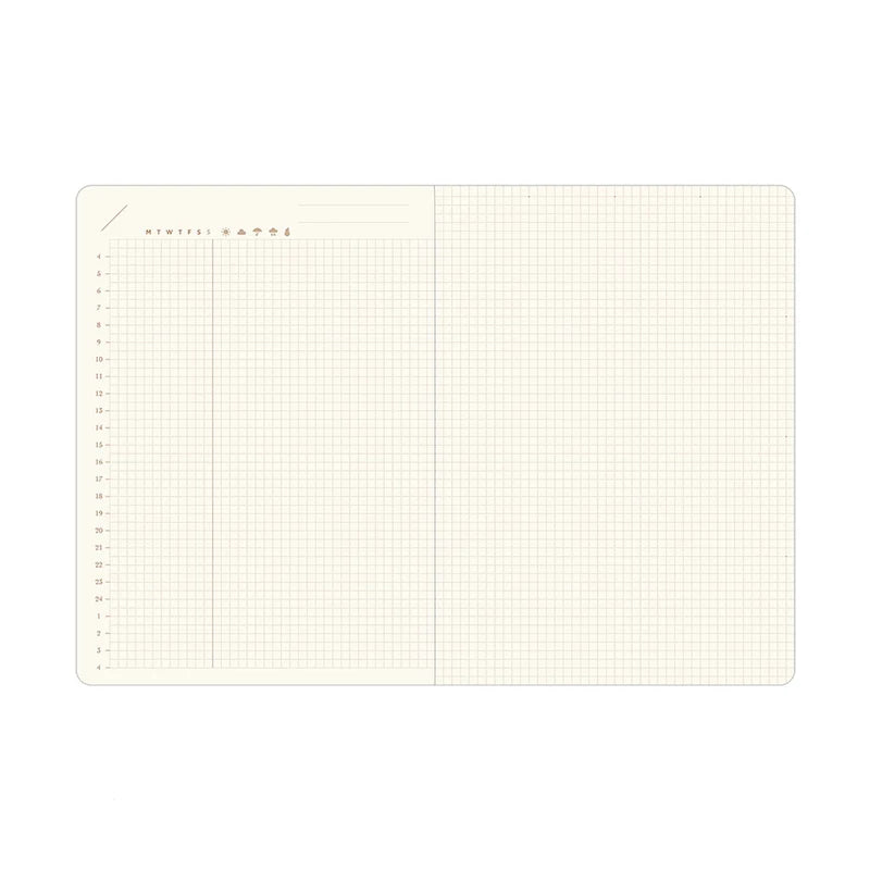 Hibino Date Free Diary - 2 Pages Per Day - Dark Brown