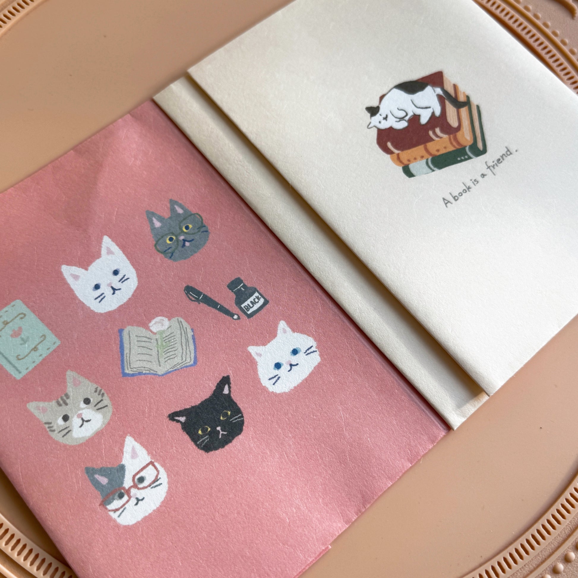 Closeup of two cat themed paper book
Covers