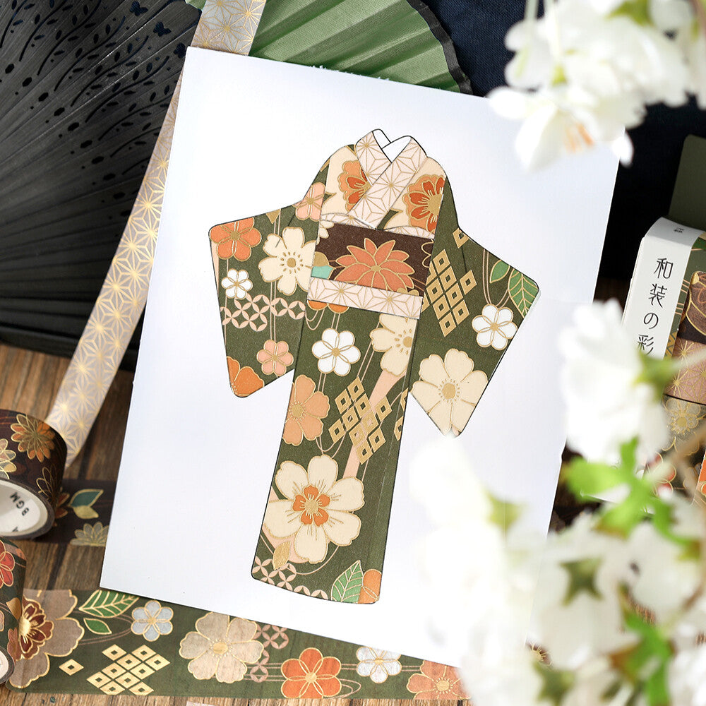 Japanese Kimono Washi Tape Set - Dark Green