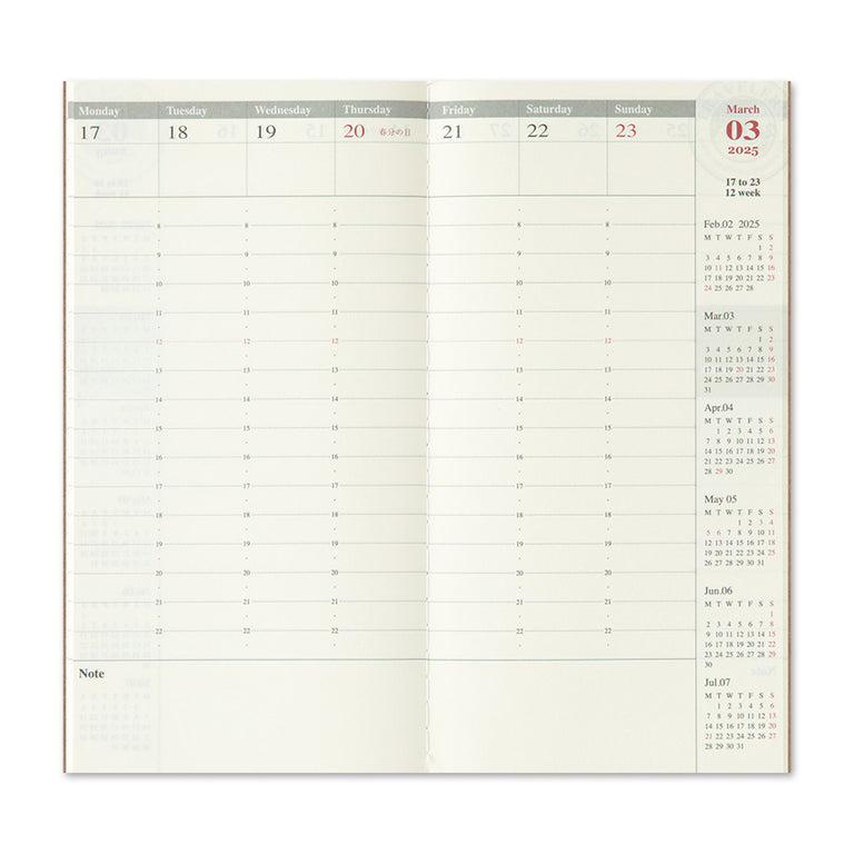 2025 Traveler's Notebook Diary Refill Weekly Vertical - Regular Size