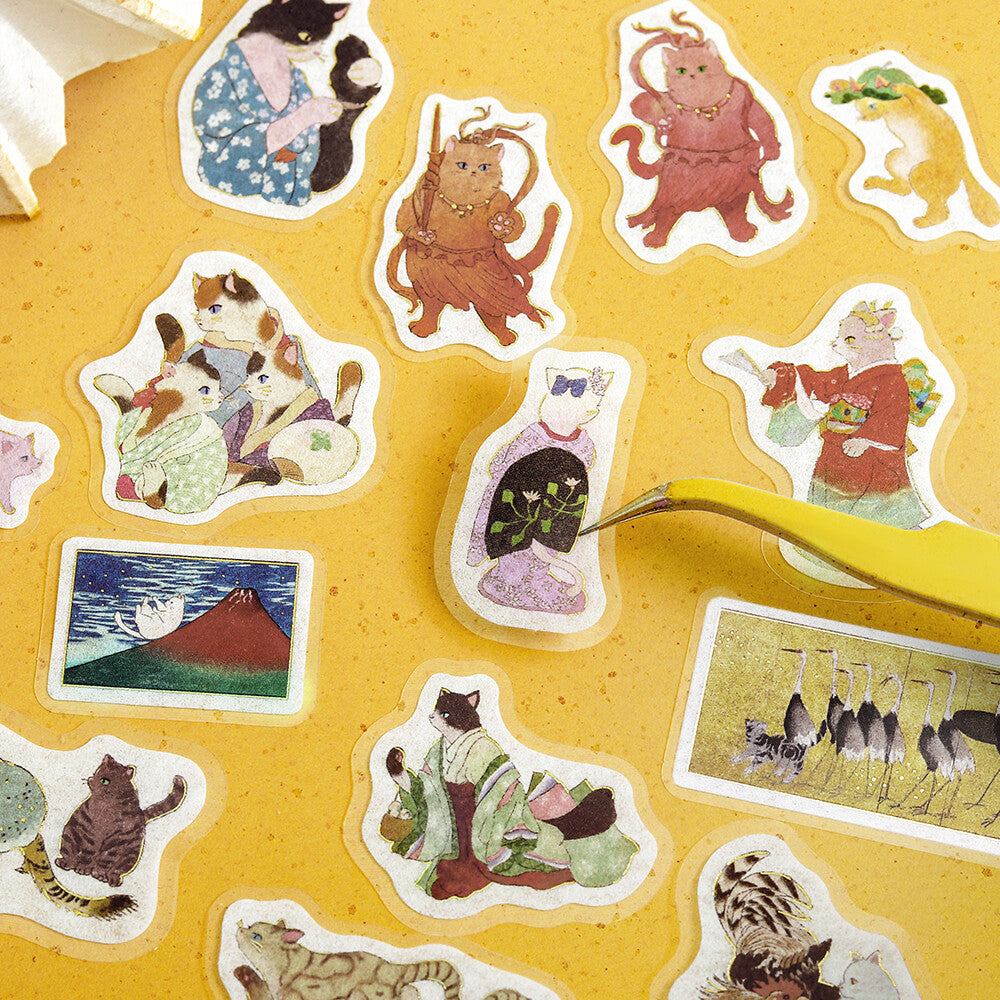 Nyapanese Art Neko Washi Stickers - Yellow Tan