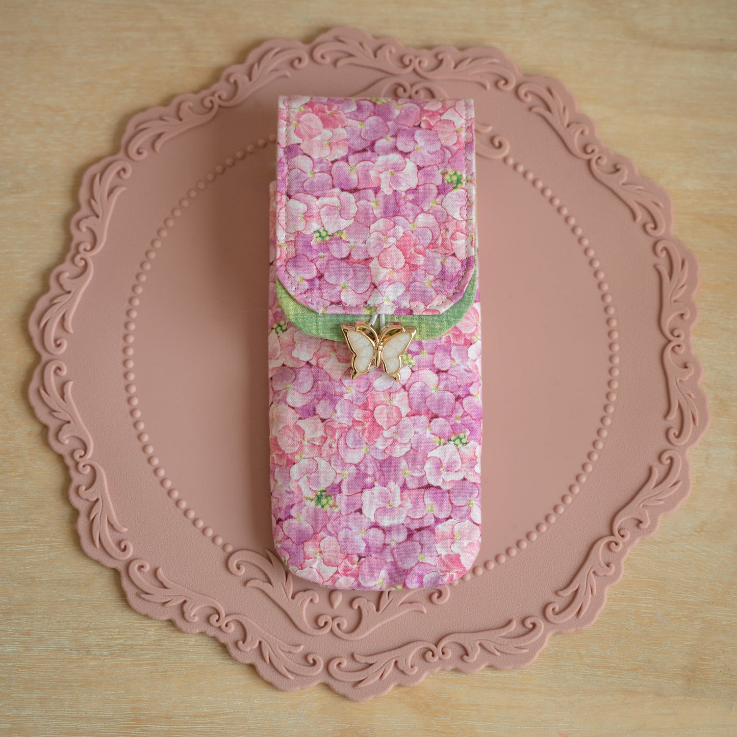 Handmade Endless Pink Hydrangeas 3 Slot Pen Case
