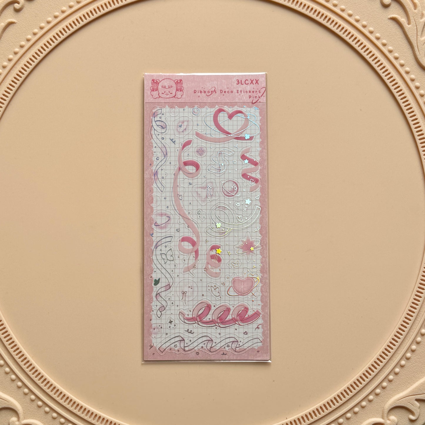 Ribbon Deco Sticker Sheet - Pink