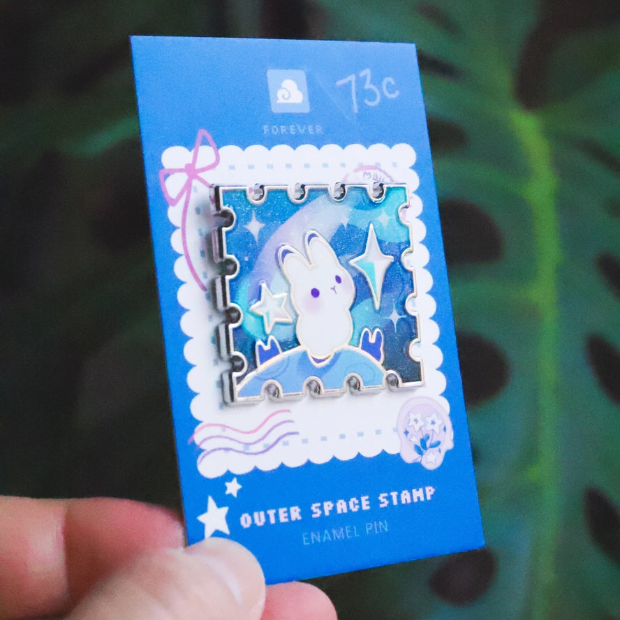Rabbit in Outerspace Stamp Enamel Pin