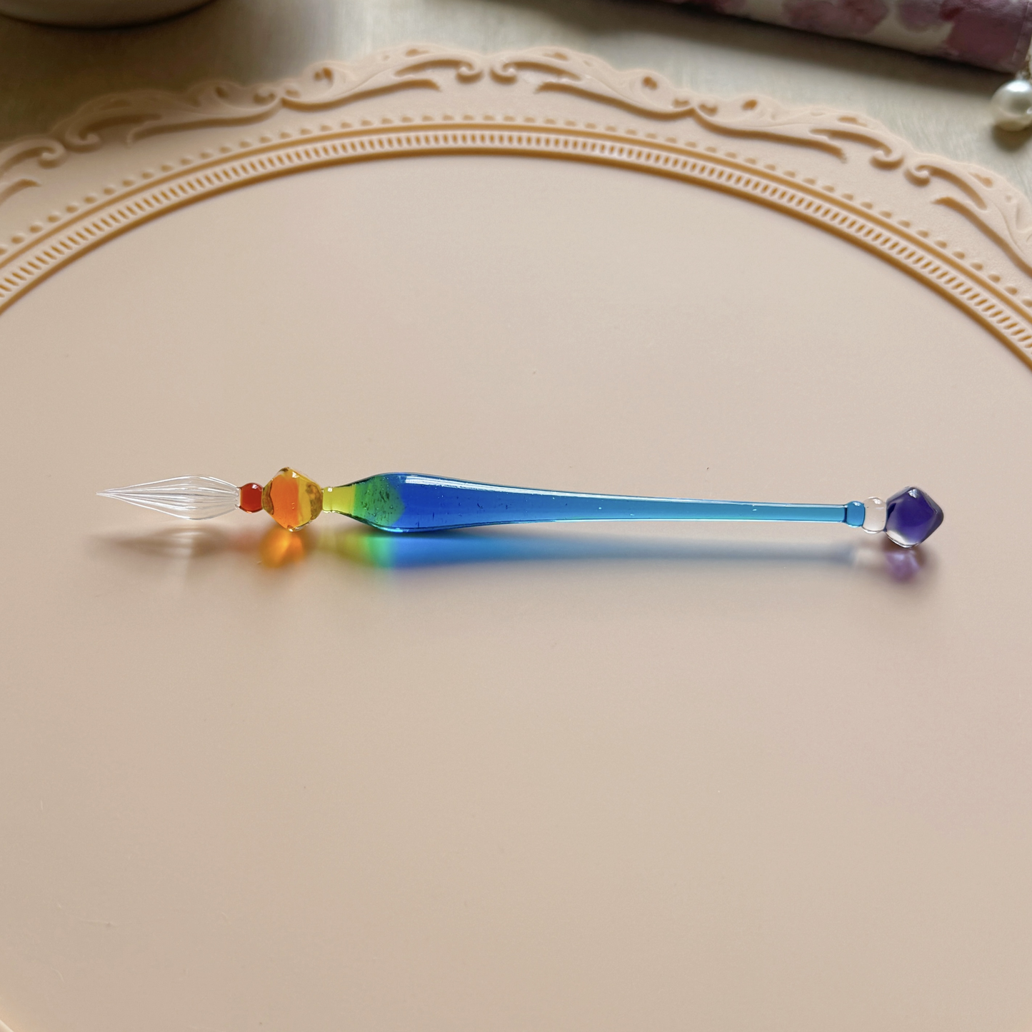 Handmade Icicle Glass Pen - Rainbow