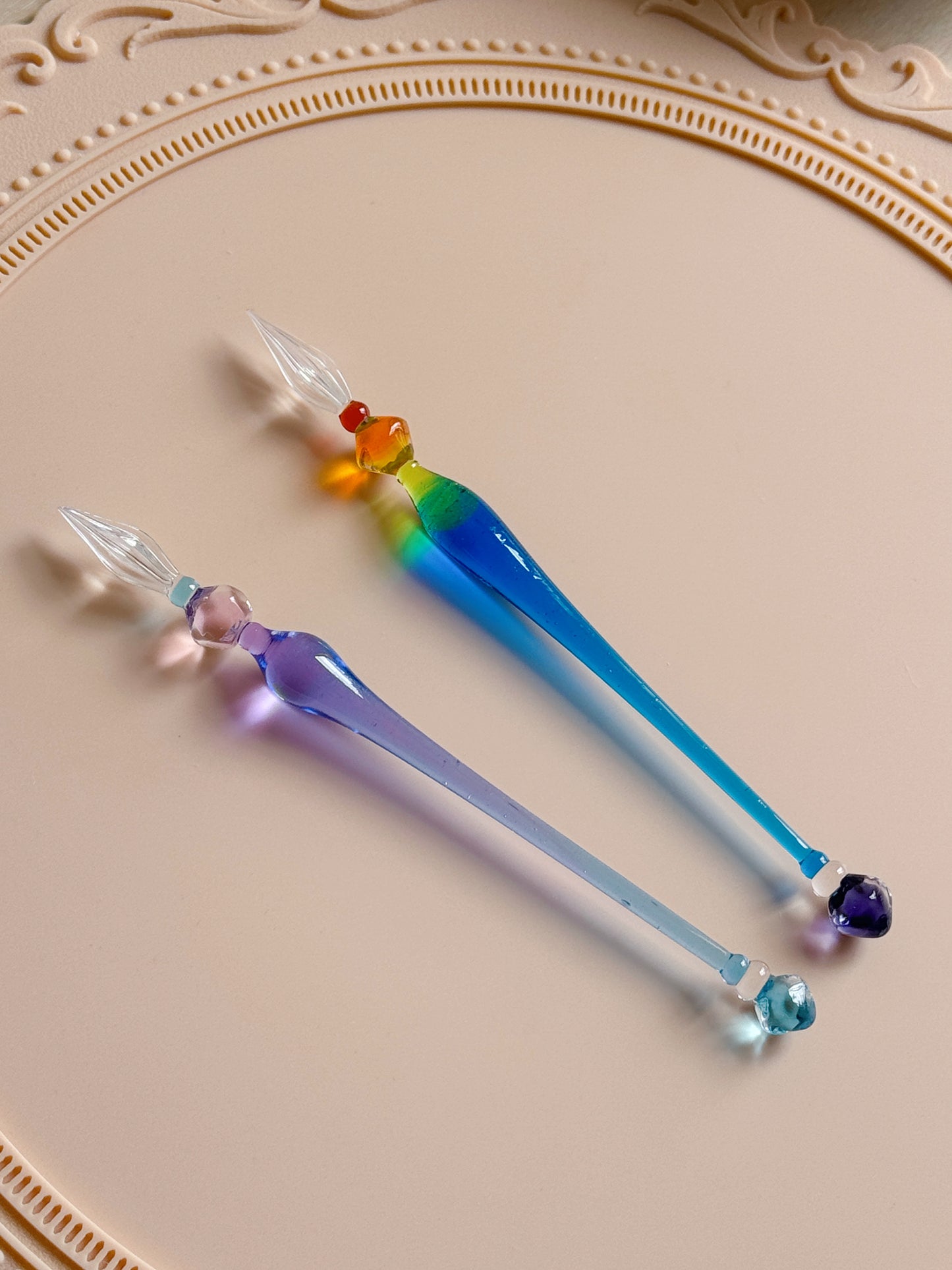 Handmade Icicle Glass Pen - Rainbow