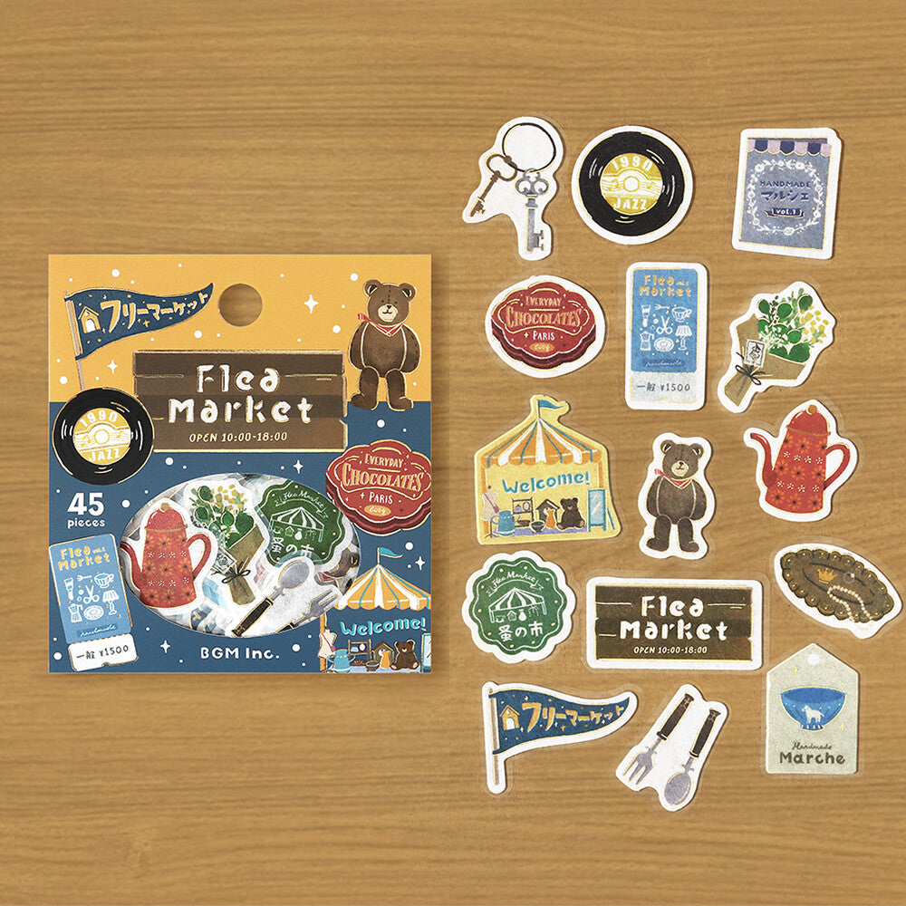Retro Stroll Gold Foil Stamped Stickers - Flea Market