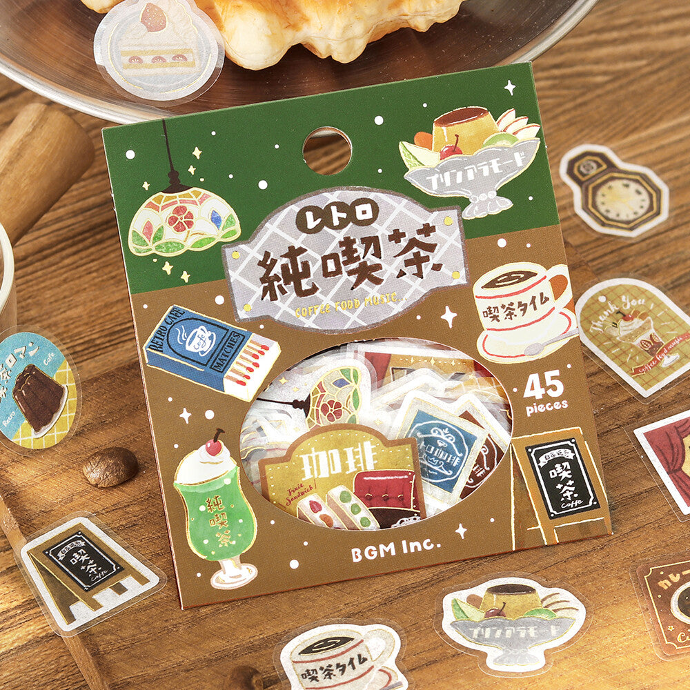 Retro Stroll Gold Foil Stamped Stickers - Classic Coffee Shop