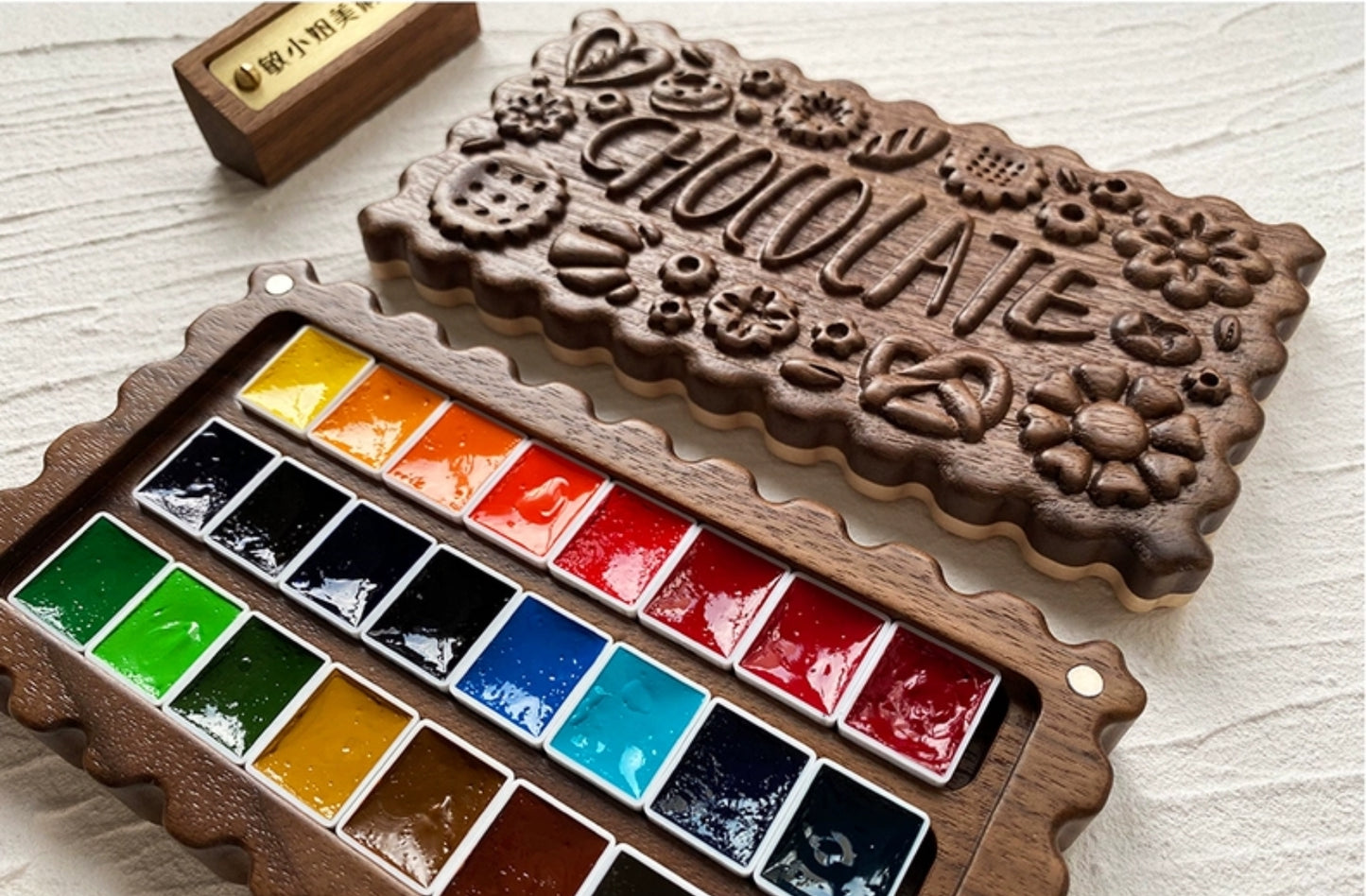 Chocolate Cookie 24 Pan Walnut Wood Watercolour Palette