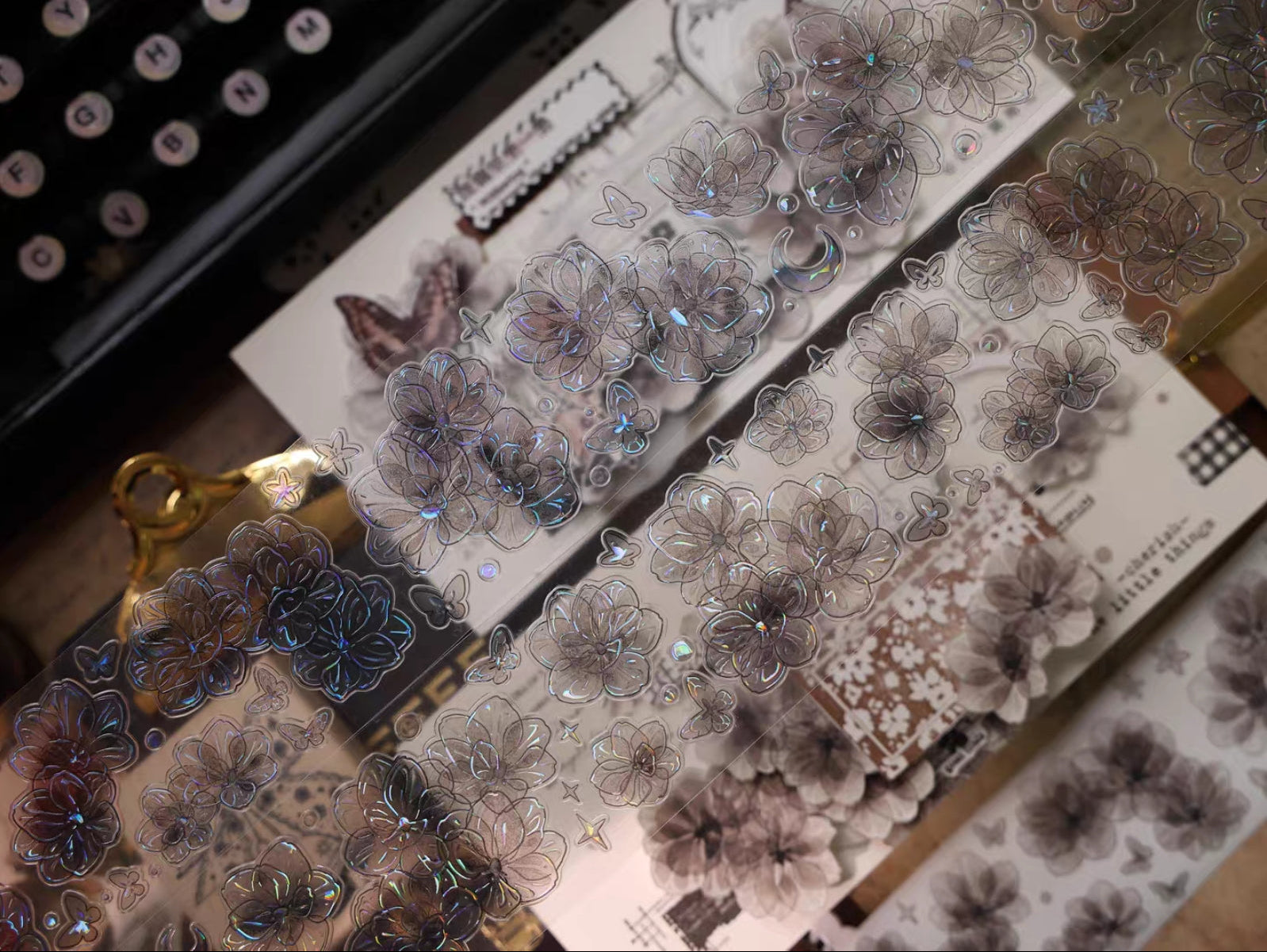 Shadow of Flowers Kiss-Cut Holographic Stamped PET Tape