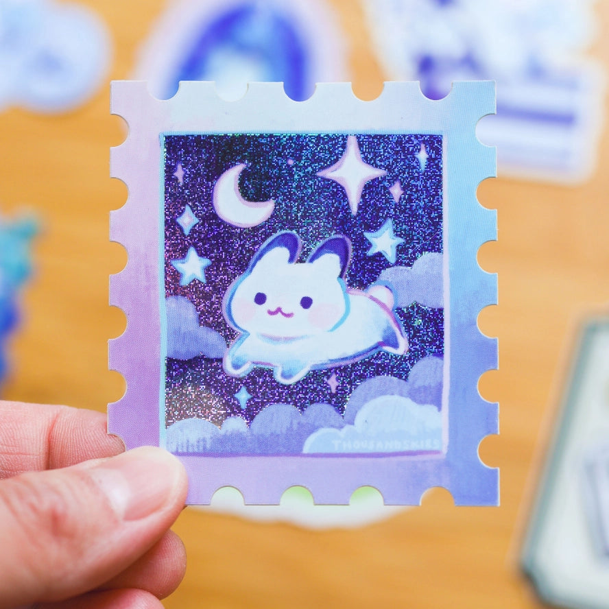 Starry Night and A Rabbit Vinyl Sticker (Holographic)
