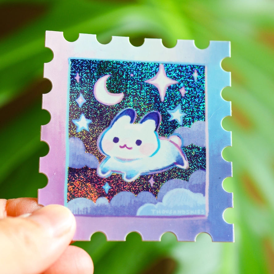Starry Night and A Rabbit Vinyl Sticker (Holographic)